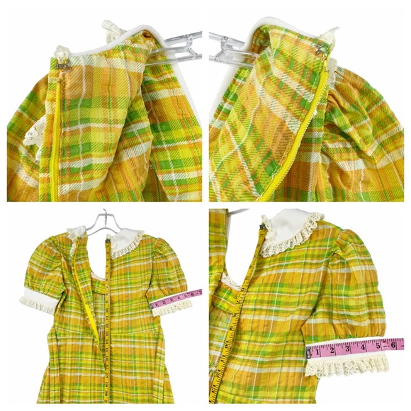 Vintage Yellow, Green, White Plaid Maxi Dress Made in the USA Union Label - Picture 10 of 15
